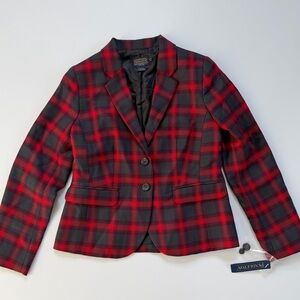 Pendleton Plaid Blazer Red Gray Holiday Tartan